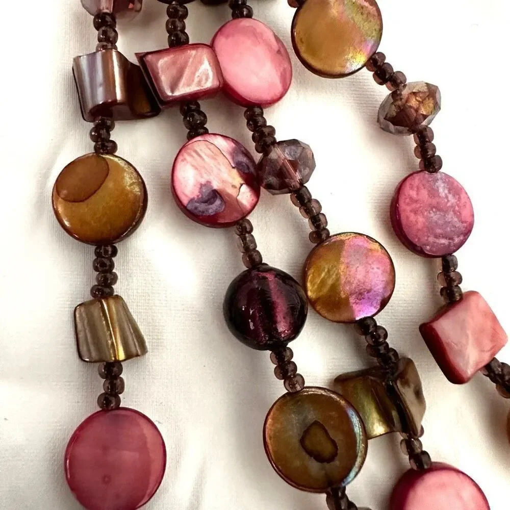 Abalone triple strand beaded necklace